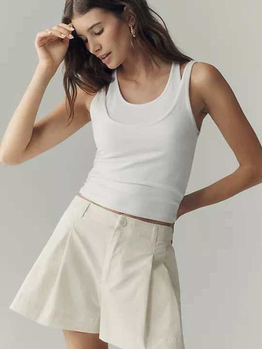 Anthropologie Pleated High-Rise Shorts White Beige Cotton Size 4 NWT